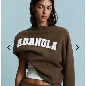 Adanola Varsity Boucle Oversized Knit Sweater Dark Cocoa Brown/Marshmallow White